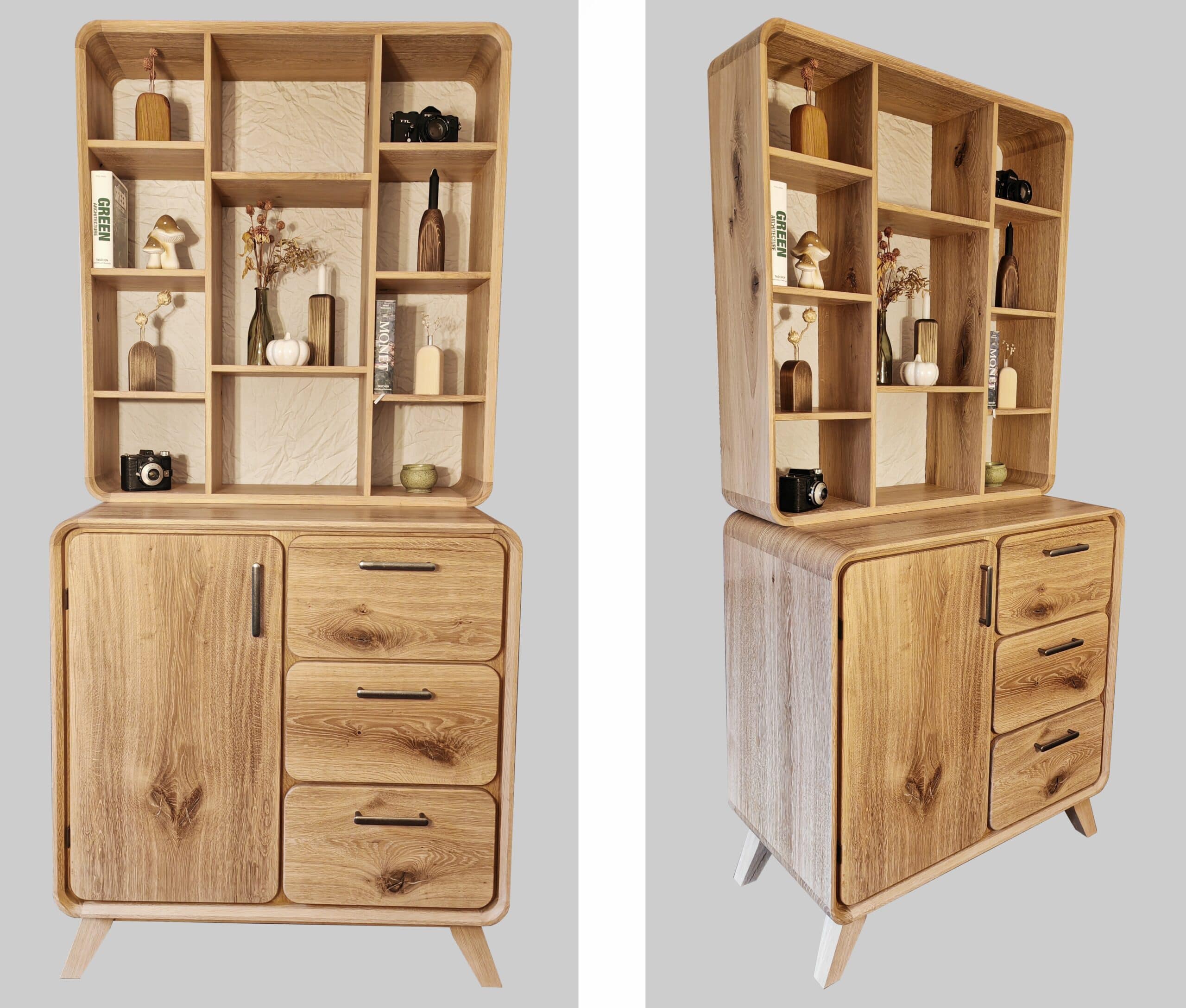 Gesellenstück aus Eiche bestehend aus Sideboard und Regalaufsatz